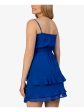 SPEECHLESS Womens Blue Smocked Double Ruffle Hem Spaghetti Strap Sweetheart Neckline Short Party Fit + Flare Dress Cheap