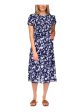 MICHAEL MICHAEL KORS Womens Navy Unlined Zippered Pintuck Bodice Printed Short Sleeve Crew Neck Midi Fit + Flare Dress Supply