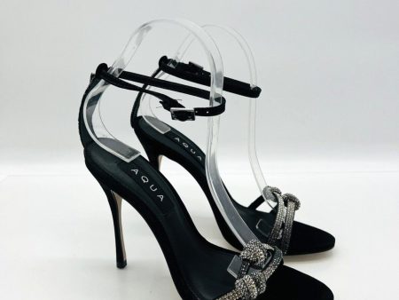 AQUA Womens Black Padded Embellished Ankle Strap Almond Toe Stiletto Buckle Leather Dress Heeled Online now