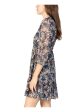 SPEECHLESS Womens Navy Ruffled Sheer Lined Pullover Styling Floral 3 4 Sleeve V Neck Short Evening Shift Dress Online Sale