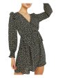 QUIZ Womens Black Ruffled Floral Long Sleeve Surplice Neckline Short Dress on Sale