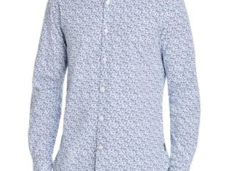 John Varvatos Mens Blue Floral Button Down Cotton Blend Casual Shirt Discount