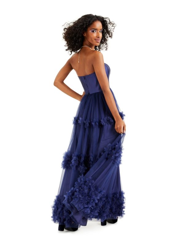 SPEECHLESS Womens Navy Embellished Layered Strapless Full-Length Formal Empire Waist Dress Hot on Sale