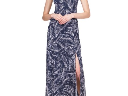 MICHAEL KORS Womens Navy Slitted Printed Sleeveless Scoop Neck Maxi Sheath Dress Discount