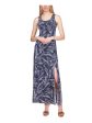 MICHAEL KORS Womens Navy Slitted Printed Sleeveless Scoop Neck Maxi Sheath Dress Discount