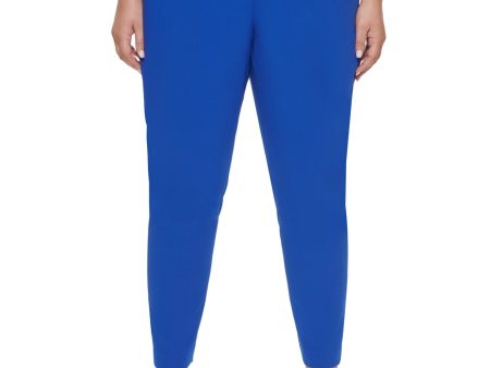 CALVIN KLEIN Womens Blue Zippered Pocketed Slim Fit Wear To Work Pants Online Hot Sale