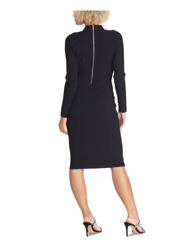 RACHEL ROY Womens Black Textured Long Sleeve Keyhole Below The Knee Evening Body Con Dress Online Sale