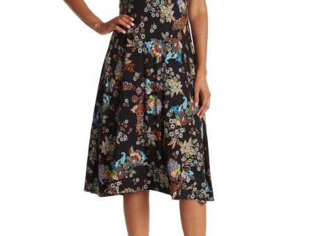 TOMMY HILFIGER Womens Printed Short Sleeve Scoop Neck Below The Knee Fit + Flare Dress Supply