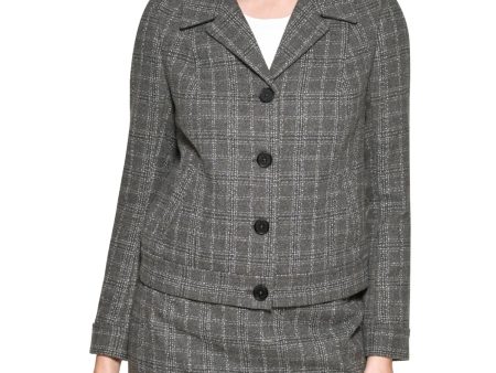 CALVIN KLEIN Womens Gray Pocketed Textured Fitted Plaid Wear To Work Blazer Jacket Fashion