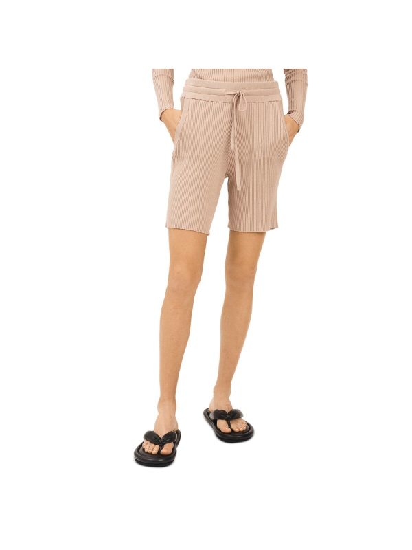 DEREK LAM 10 CROSBY Womens Beige Stretch Pocketed Ribbed Drawstring Shorts Cheap