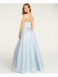 SAY YES TO THE PROM Womens Blue Glitter Overlay Sleeveless Full-Length Prom Dress Sale