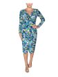 RACHEL RACHEL ROY Womens Blue Zippered Textured Pleated Faux Wrap Design Floral Long Sleeve V Neck Midi Wear To Work Tulip Dress Online Hot Sale