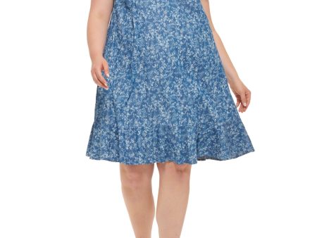 TOMMY HILFIGER Womens Blue Floral Sleeveless Jewel Neck Knee Length Shift Dress Supply