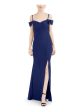 NIGHTWAY Womens Navy Cold Shoulder Crisscross Back Full-Length Evening Dress Cheap