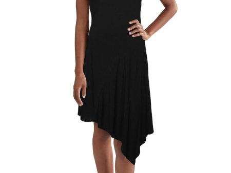 MSK Womens Black Rhinestone Asymmetrical Sleeveless Crew Neck Below The Knee Cocktail Fit + Flare Dress Supply