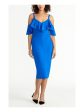 RACHEL RACHEL ROY Womens Blue Slitted Zippered Lined Ruffled Flutter Sleeve Off Shoulder Midi Evening Sheath Dress Sale