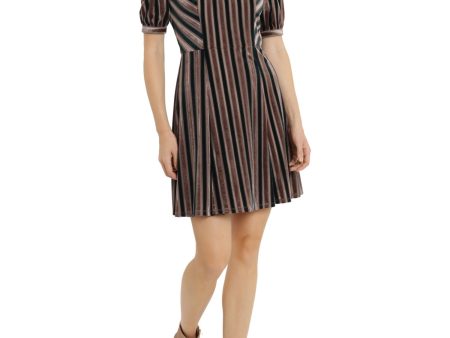 LONDON TIMES Womens Zippered Striped Short Sleeve Round Neck Short Wear To Work Fit + Flare Dress on Sale