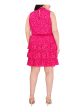 MSK Womens Pink Zippered Smocked Keyhole Back Tiered Skirt Lined Sleeveless Mock Neck Above The Knee Party Fit + Flare Dress on Sale