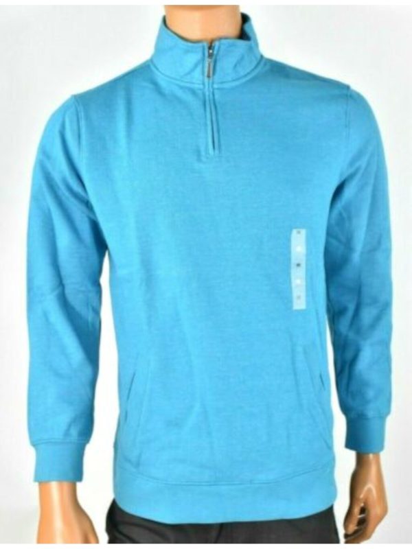 CLUBROOM Mens Light Blue Mock Neck Classic Fit Quarter-Zip Fleece Sweatshirt For Cheap