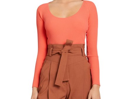 A.L.C. Womens Orange Ribbed Long Sleeve Scoop Neck Top Online Sale