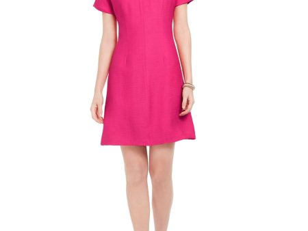 NATORI Womens Ribbed Short Sleeve V Neck Short Evening Fit + Flare Dress For Sale