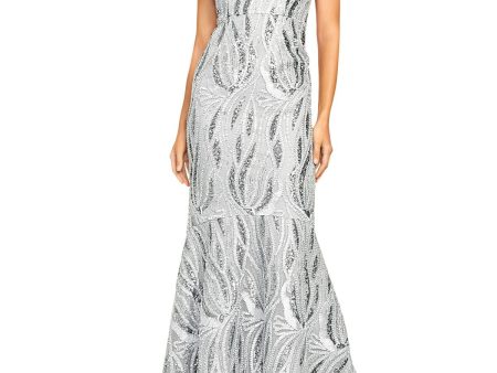 AIDAN MATTOX Womens Sequined Sleeveless Off Shoulder Maxi Formal Dress Online