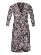 RACHEL RACHEL ROY Womens Pink Stretch Ruched Zippered Front Pleated Cascade Animal Print Long Sleeve Surplice Neckline Midi Party Faux Wrap Dress Online now