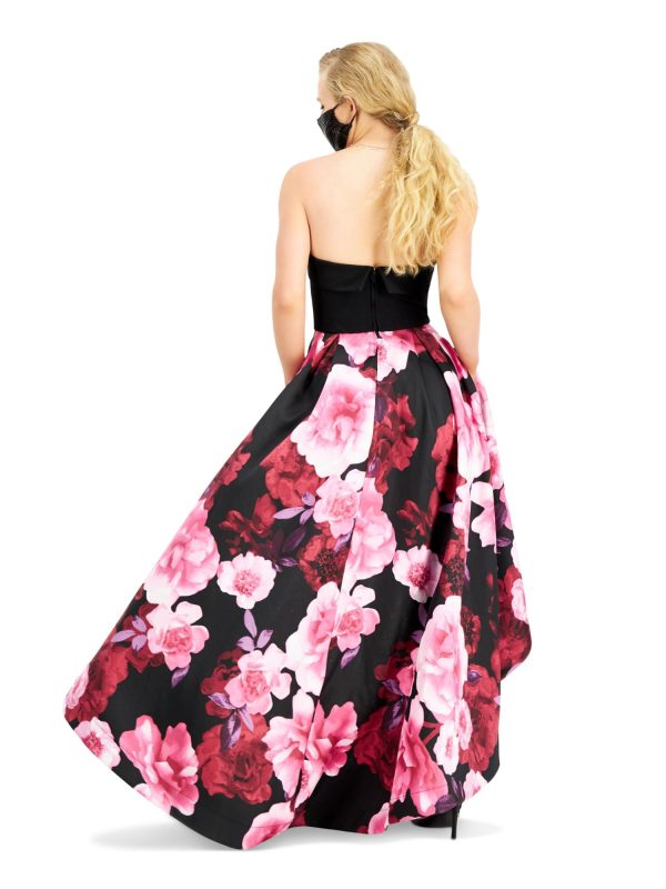 SPEECHLESS Womens Black Pocketed Zippered Floral Sleeveless Strapless Full-Length Prom Hi-Lo Dress For Cheap