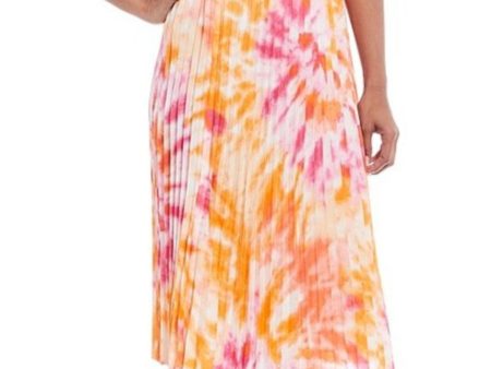 CALVIN KLEIN Womens Orange Pleated Tie Dye Midi Accordion Pleat Skirt Online