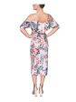 RACHEL RACHEL ROY Womens Pink Stretch Cold Shoulder Ruffled Slit Back Hem Floral Flutter Sleeve V Neck Midi Party Sheath Dress Discount