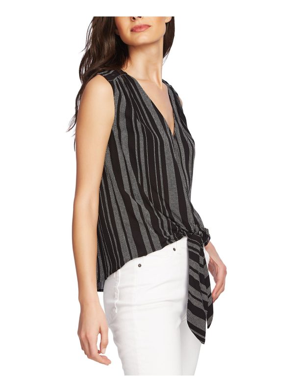 1. STATE Womens Black Striped Sleeveless V Neck Top For Sale