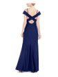 NIGHTWAY Womens Navy Cold Shoulder Crisscross Back Full-Length Evening Dress Cheap