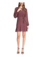 MICHAEL KORS Womens Burgundy Lined Tie Button Keyhole Pullover Long Sleeve Jewel Neck Mini Party Faux Wrap Dress For Sale