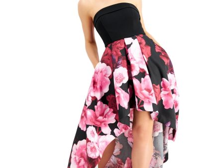 SPEECHLESS Womens Black Pocketed Zippered Floral Sleeveless Strapless Full-Length Prom Hi-Lo Dress For Cheap