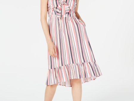 MAISON JULES Womens Striped Spaghetti Strap V Neck Midi Fit + Flare Dress Hot on Sale