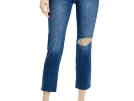 DL1961 Womens Blue Denim Zippered Pocketed Ripped Ankle Mid-Rise Straight leg Jeans on Sale