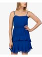 SPEECHLESS Womens Blue Smocked Double Ruffle Hem Spaghetti Strap Sweetheart Neckline Short Party Fit + Flare Dress Cheap