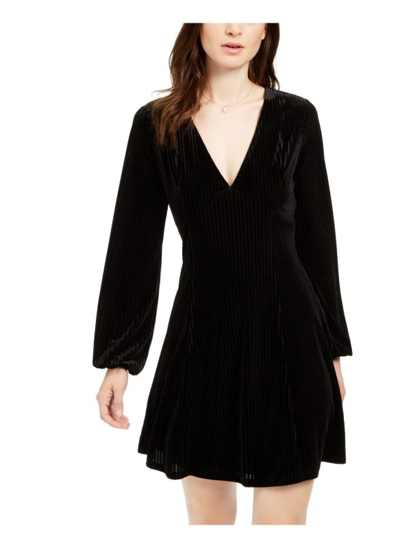 19 COOPER Womens Long Sleeve V Neck Mini Party Fit + Flare Dress Sale