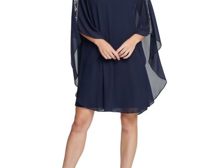 VINCE CAMUTO Womens Navy Embellished Caped Sleeveless Crew Neck Above The Knee Evening Shift Dress Online now