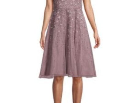 AIDAN MATTOX Womens Purple Embellished Sequined Sleeveless V Neck Knee Length Cocktail Fit + Flare Dress Online Hot Sale