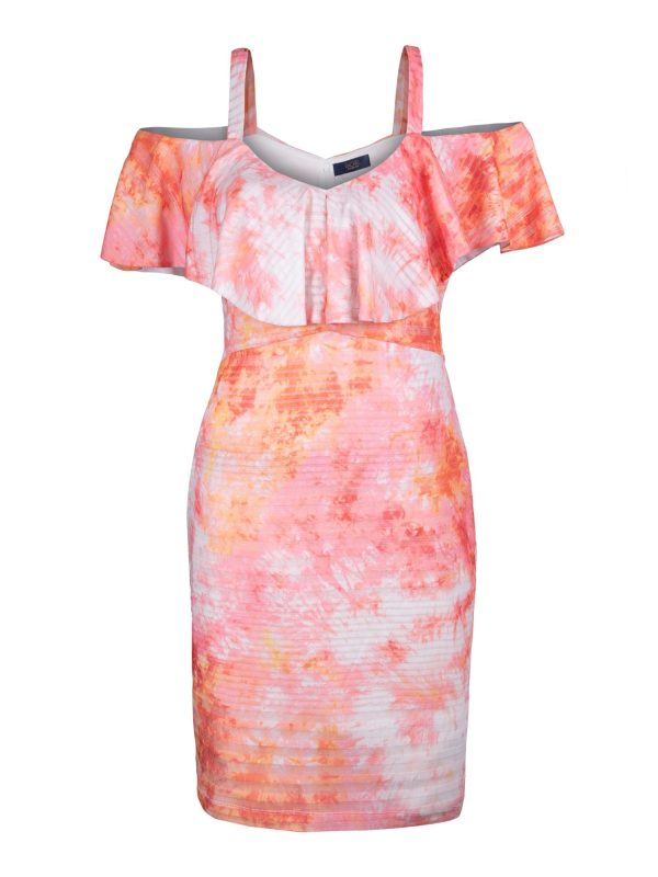 RACHEL RACHEL ROY Womens Cold Shoulder Tie Dye Short Sleeve V Neck Knee Length Party Sheath Dress Online Sale