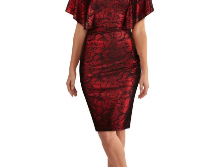 KENSIE Womens Red Floral V Neck Above The Knee Evening Sheath Dress on Sale