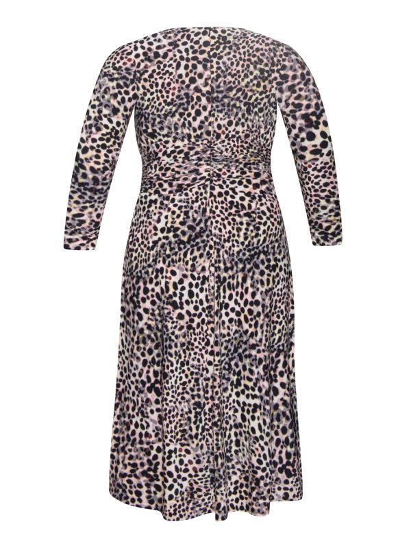 RACHEL RACHEL ROY Womens Pink Stretch Ruched Zippered Front Pleated Cascade Animal Print Long Sleeve Surplice Neckline Midi Party Faux Wrap Dress Online now