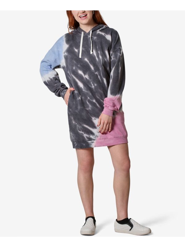 ULTRA FLIRT Womens Gray Tie Dye Long Sleeve Short Dress Sale