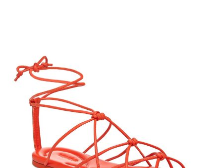 VINCE. Womens Orange Comfort Strappy Kenna Almond Toe Lace-Up Leather Gladiator Sandals Shoes M For Cheap