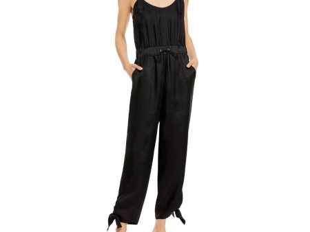 CINQ A SEPT Womens Black Tie Drawstring Waist Spaghetti Strap Scoop Neck Evening Jumpsuit Hot on Sale