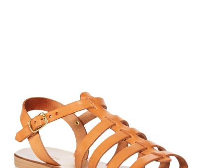 AQUA Womens Beige Strappy Emmie Round Toe Buckle Leather Slingback Sandal M For Discount