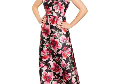 ADRIANNA PAPELL Womens Sheer Floral Cap Sleeve Illusion Neckline Full-Length Evening Sheath Dress Hot on Sale