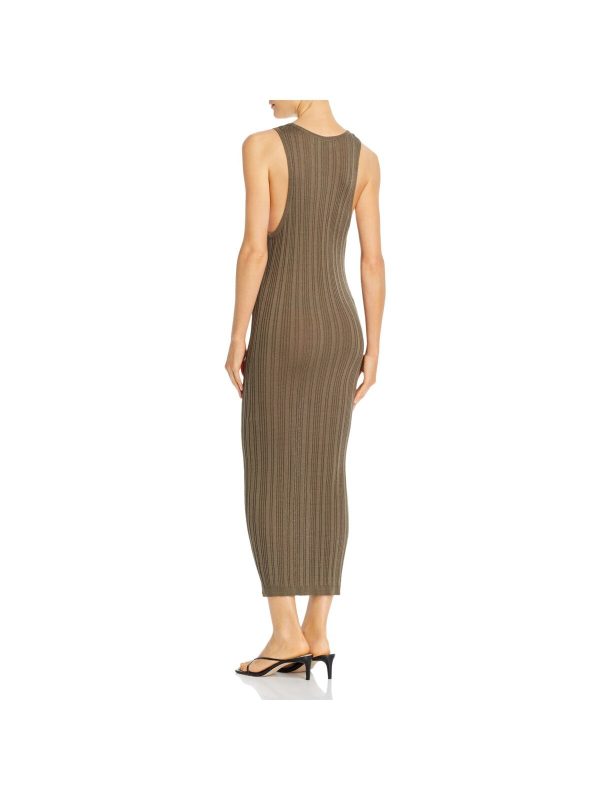 REMAIN Womens Green Fitted Ribbed Sleeveless Jewel Neck Midi Party Body Con Dress Online now