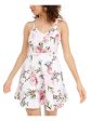 SPEECHLESS Womens Ivory Floral V Neck Short Fit + Flare Dress For Cheap